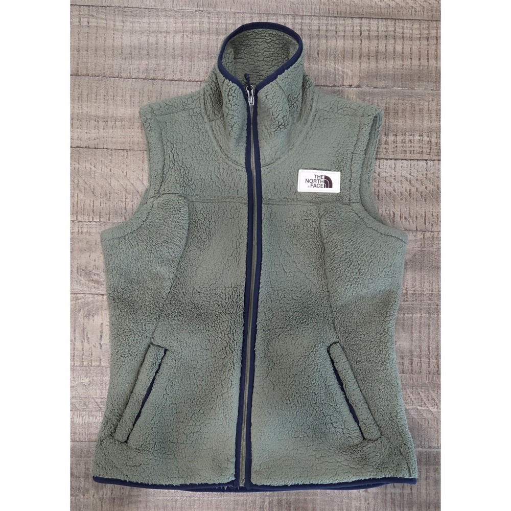 Womens Olive Green North Face Campshire Sherpa Fleece Vest Size Medium